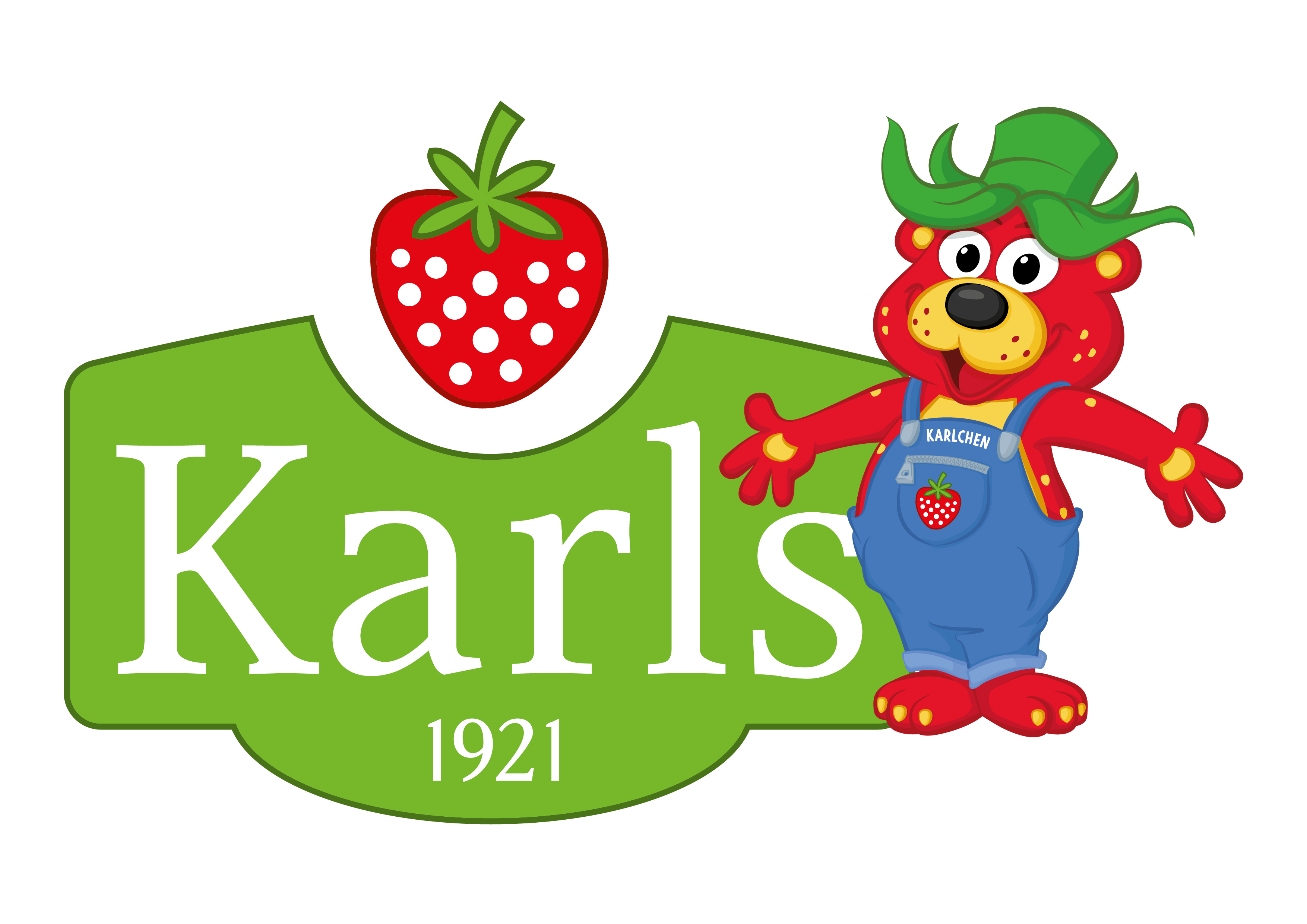 Logo mit dem Schriftzug Karls, einer Erdbeere und Karlchen.